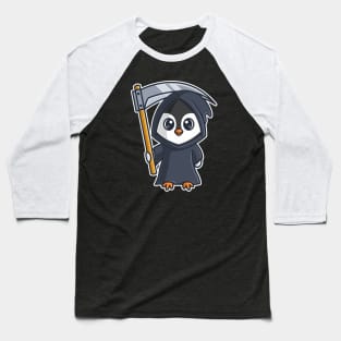 Cute Penguin Grim Reaper Halloween Cartoon Character Baseball T-Shirt